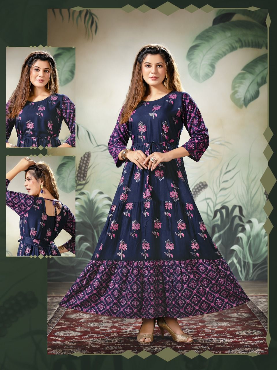 Golden Style Fancy Ethnic Wear Printed Rayon Anarkali Long Kurti Collection